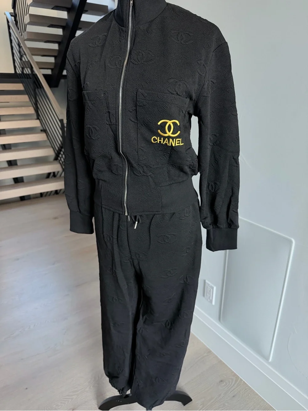 Black Two Piece Matching Set Tracksuit with pockets size S